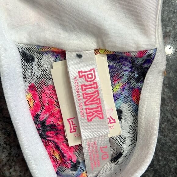 Victorias Secret Pink Strapless Ruched Lace Bandeau Bralette bra white floral L - Picture 6 of 6